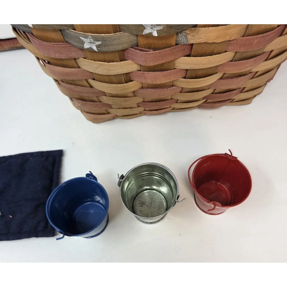 Primitive Americana Patriotic Decor Lot 7pc Basket Sign Birdhouse Star Pails